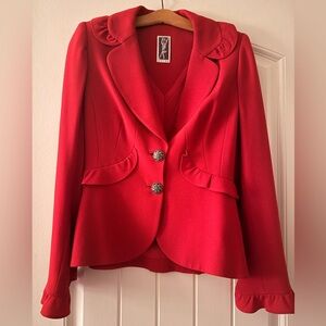 Chic Valentine Red Jacket with Flared Sleeves and Ruffle Details